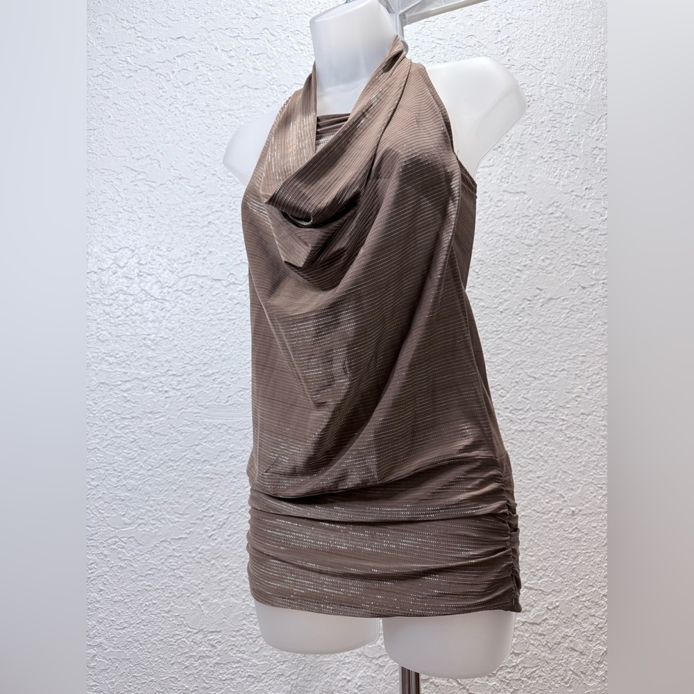 Elegant Brown Draped Halter Dress